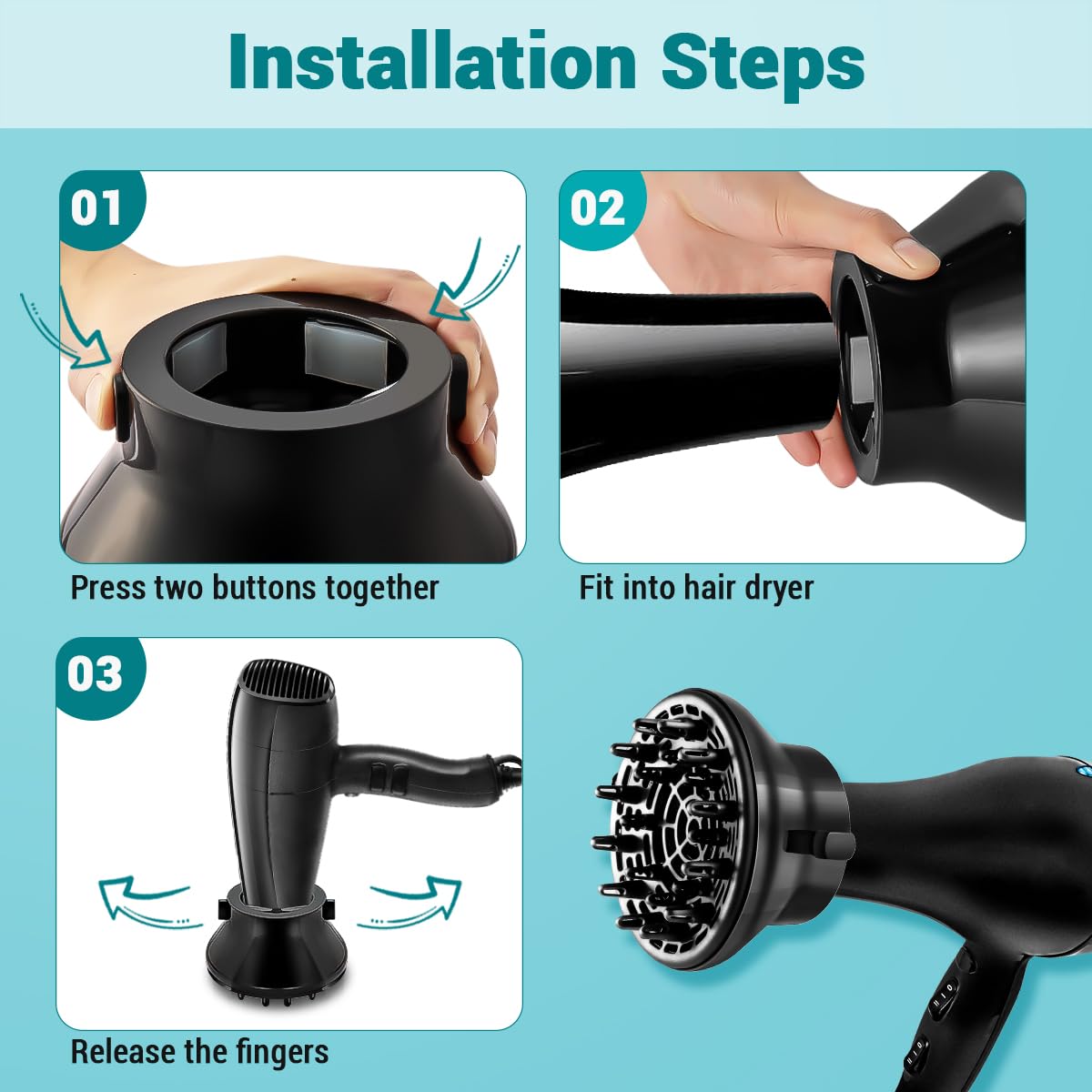 KAHEM Universal Hair Diffuser, Adjustable from 1.77 Inch to 2.76 Inch, Hair Dryer Diffuser Attachment for Frizz-free curly hair,Professional Blow Dryer Diffuser