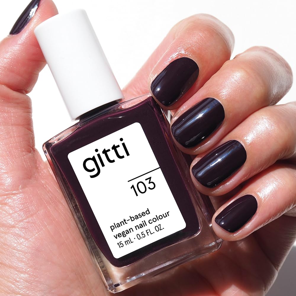 gitti Plant-based Nail Polish I Non-Toxic, 30-Free, Based On Natural Origin Ingredients, Cruelty-Free, Vegan, High Performance Colors, Glossy Finish, Shade no. 103 Aubergine (0.5 fl oz)