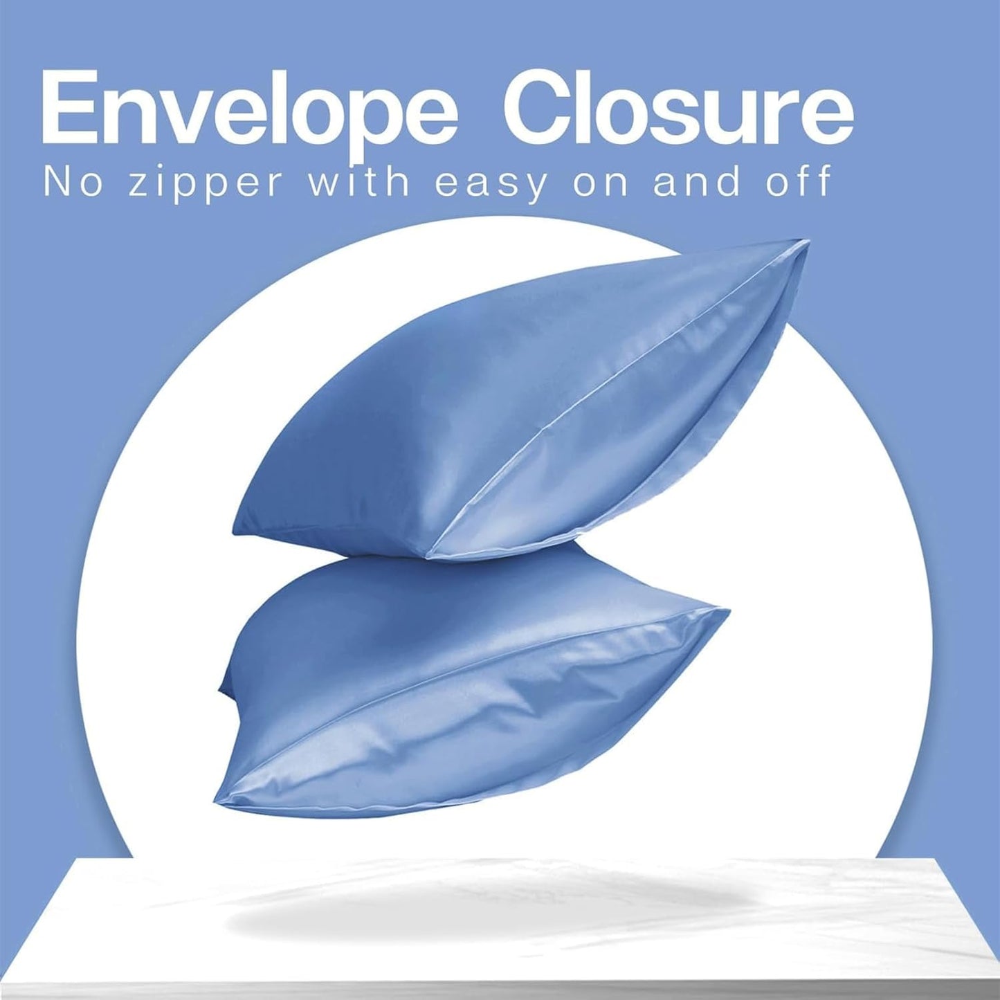 MR&HM Satin Pillowcase for Hair and Skin, Silk Satin Pillowcase 2 Pack, Standard Size Pillow Cases Set of 2, Silky Pillow Cover with Envelope Closure (20x26, Sky Blue)