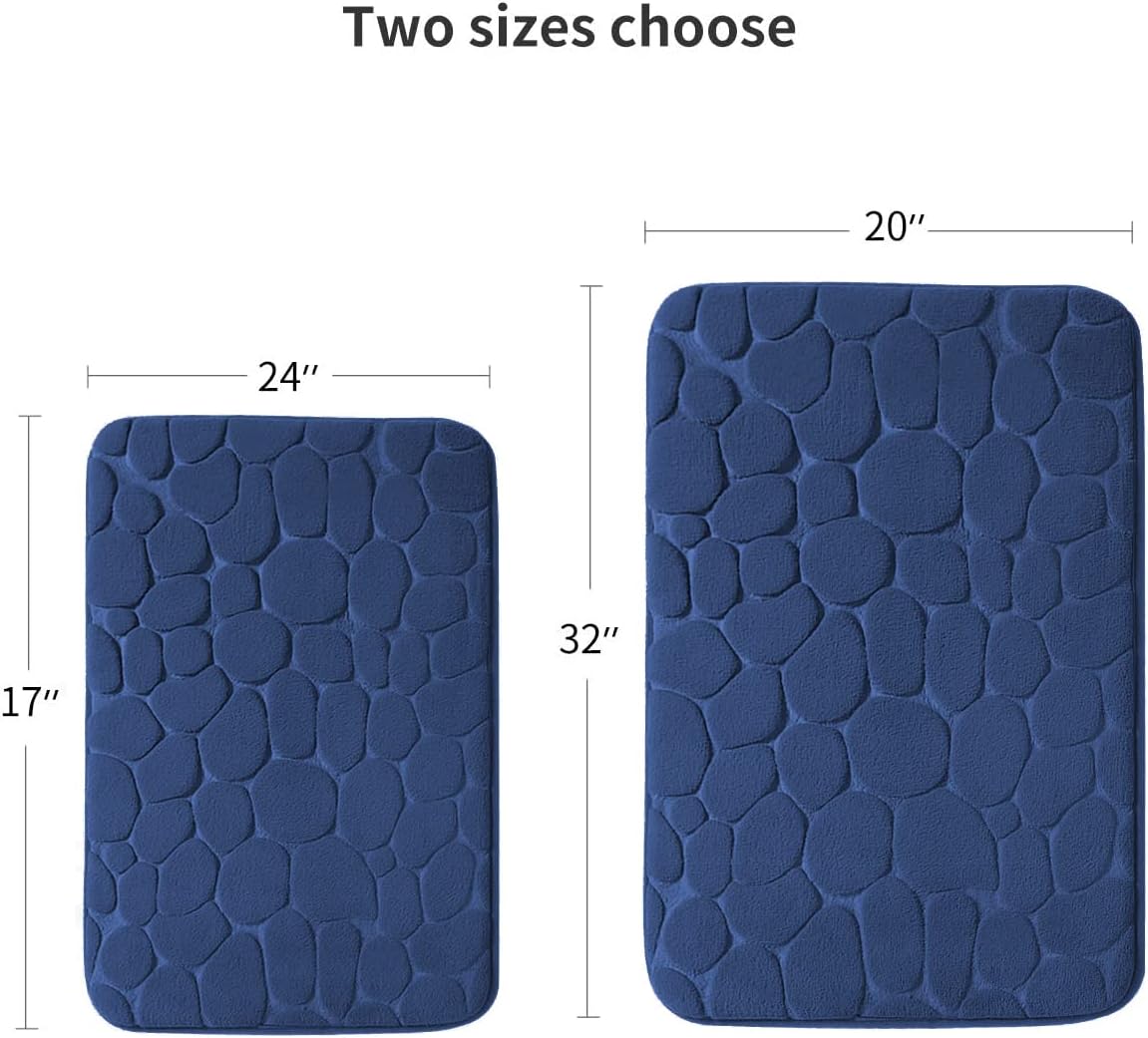 YIHOUSE Memory Foam Bath Mat Cobblestone Bathroom Rugs Super Water Absorbent Bath Mats for Bathroom Machine Washable Bath Rugs(24 x 36,Dark Blue)