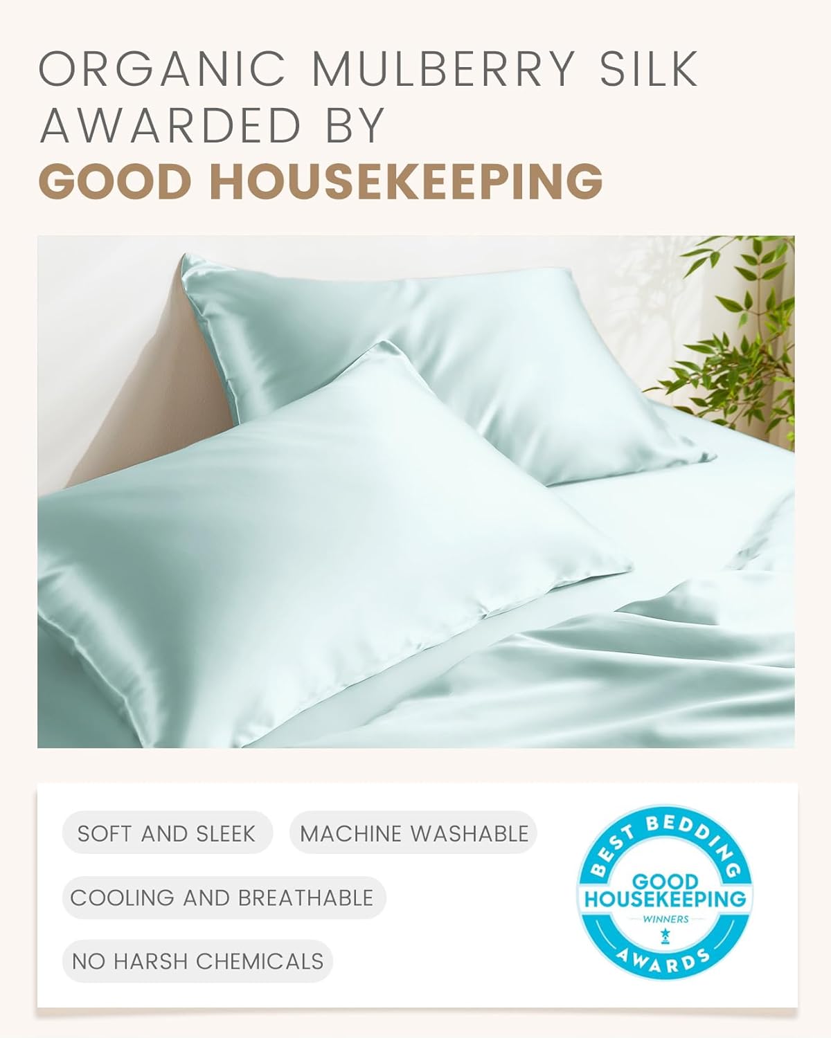 THXSILK 100% Mulberry Silk Pillowcase for Hair and Skin, Grade 6A+ Mulberry Silk Pillow Case, Natural Silk Pillow Case Cover with Zipper, 1pc(California King Size 20"x40", Light Blue)