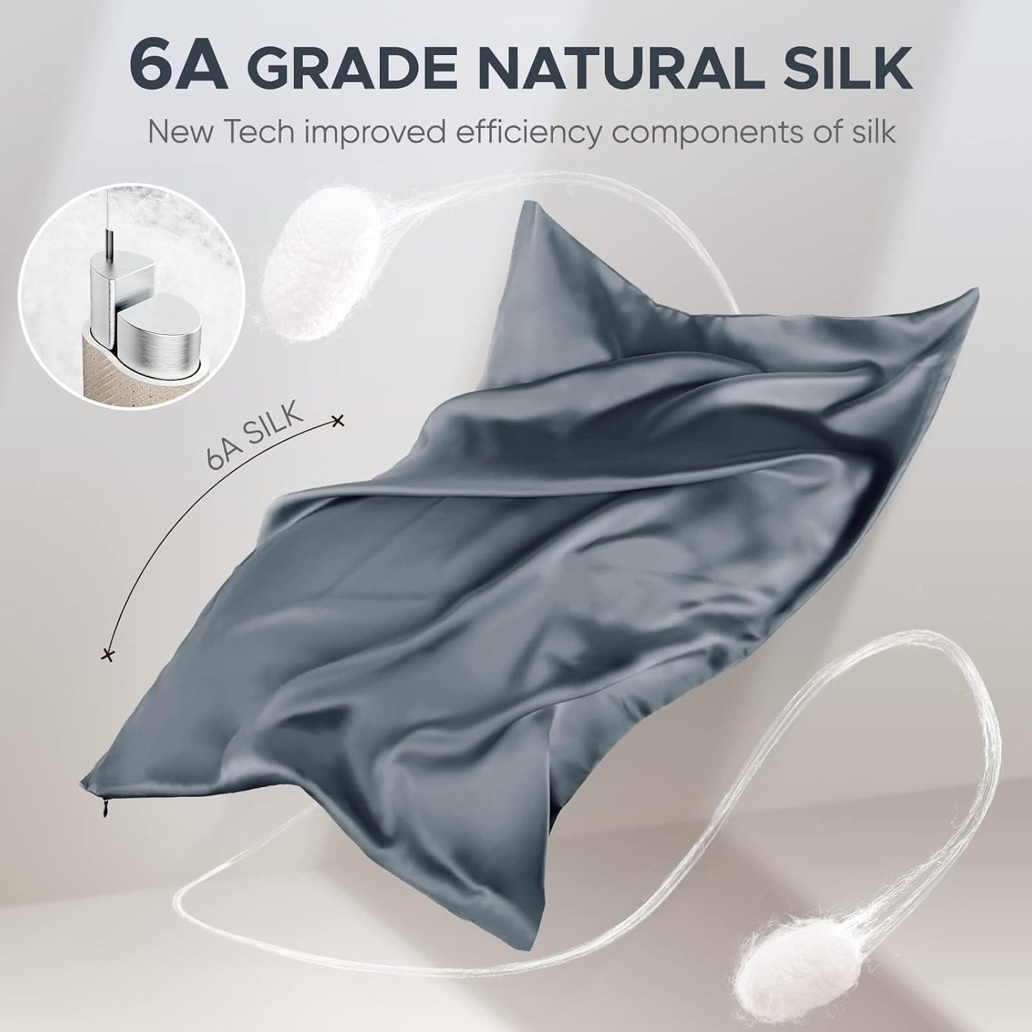 100% Pure Mulberry Silk Pillowcase for Hair and Skin - Allergen Resistant Dual Sides,600 Thread Count Silk Bed Pillow Cases with Hidden Zipper,1pc,Standard Size,Space Grey