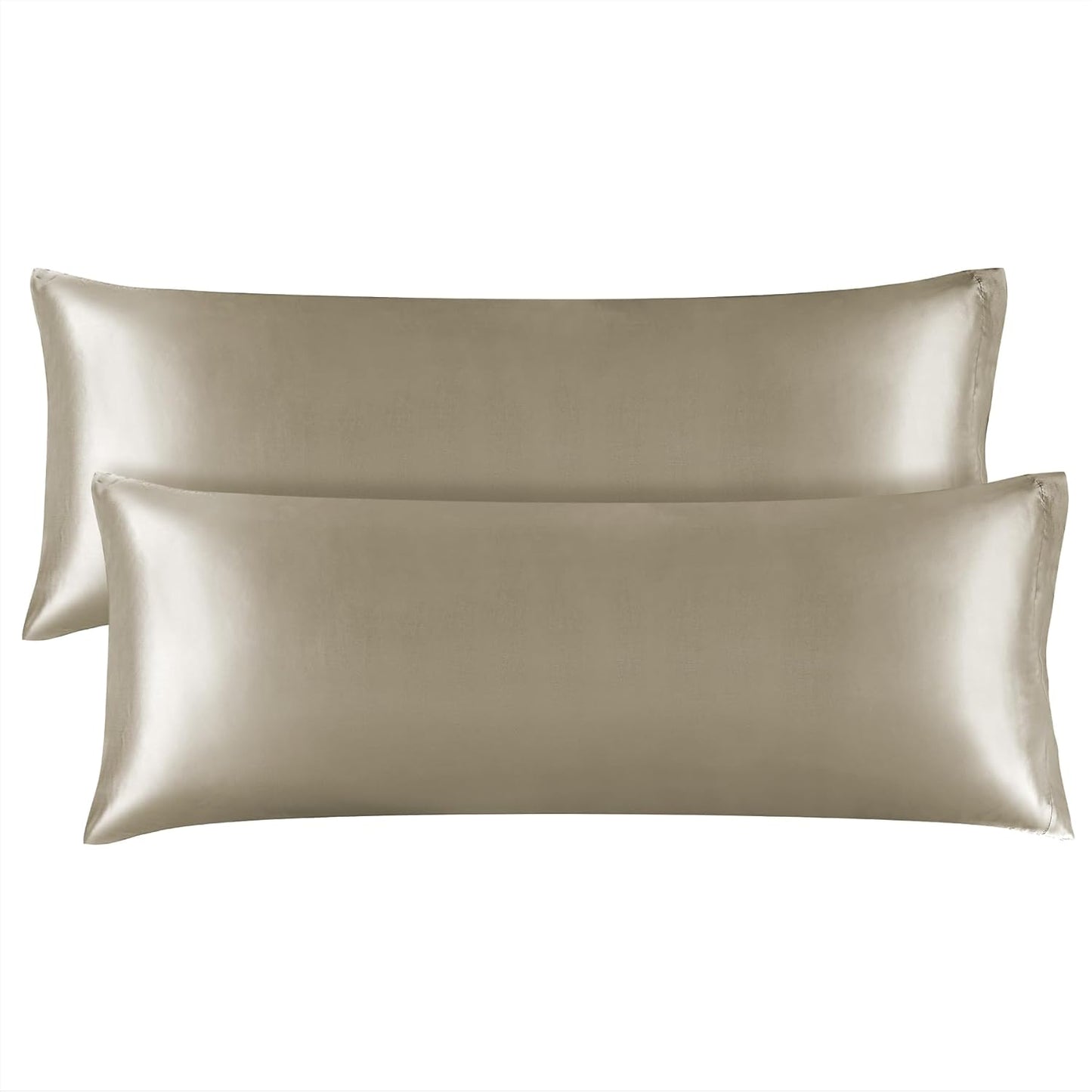 BEDELITE Satin Body Pillow Cover 2 Pack, Super Soft and Cooling Body Pillow Pillowcase for Hair and Skin, Breathable Silky Full Long Pillowcase Cover(20"x54", Taupe)