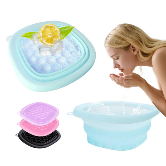 Face Bowl for Ice with Built-in IceTray,Collapsible Silicone Face Ice Bowl – Cold Plunge Therapy for Skin Tightening & Facial Treatment– Portable Spa Tool for Home & Travel（Blue)
