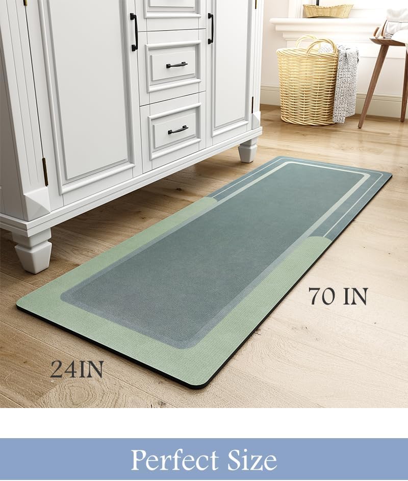 MontVoo-Bath Mat Rug Long Non Slip Super Absorbent Bathroom Runner Stain Resistant Quick Dry Thin Bathroom Mat Fit Under Door-24"x70",Green