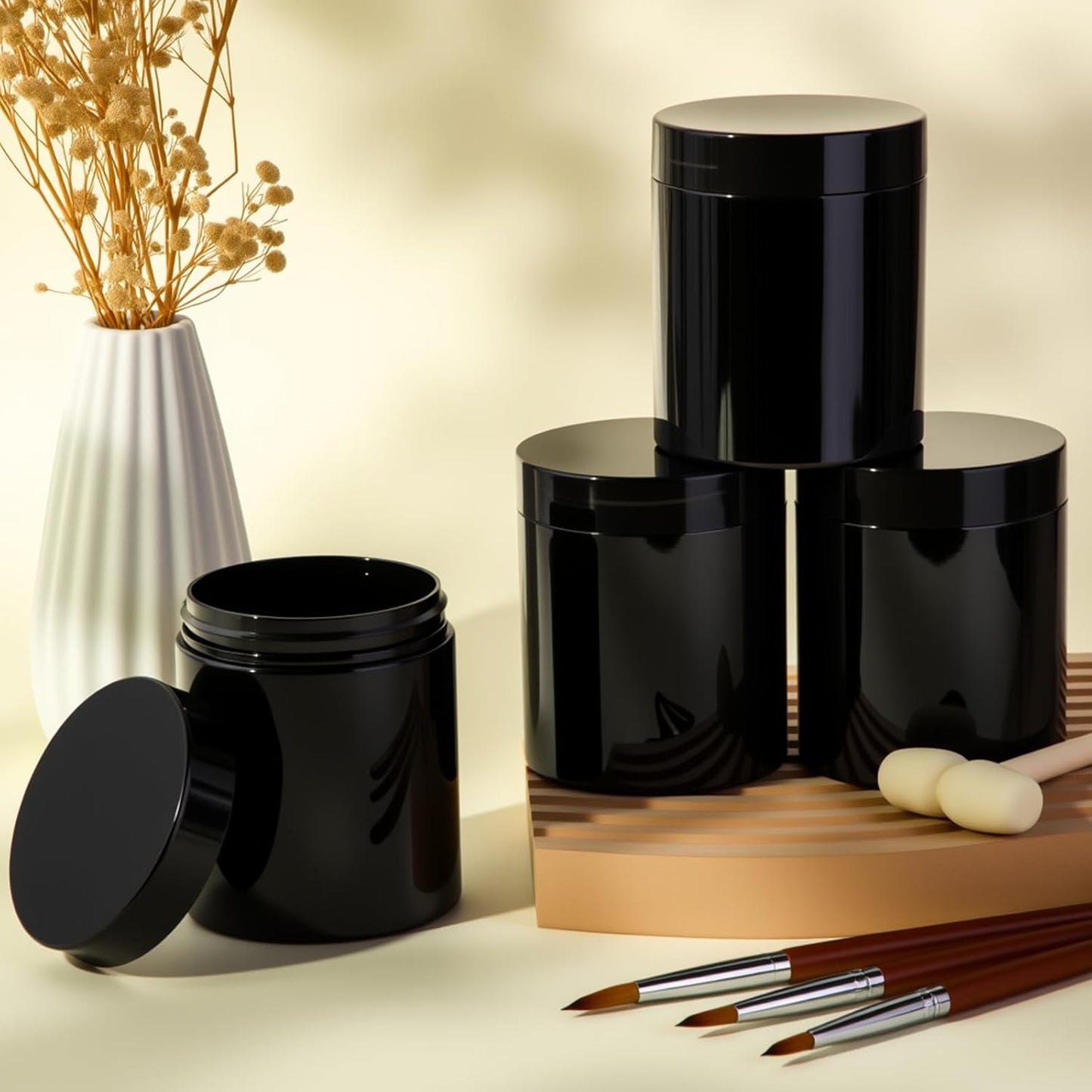 SATINIOR 12 Pack 8 oz Plastic Container Jars with Lids Round Clear Travel Cosmetic Container Slime Jar for Toiletries, Lotion, Cream, Ointment, Makeup, Rhinestone, Sample, Kitchen Storage(Pure Black)