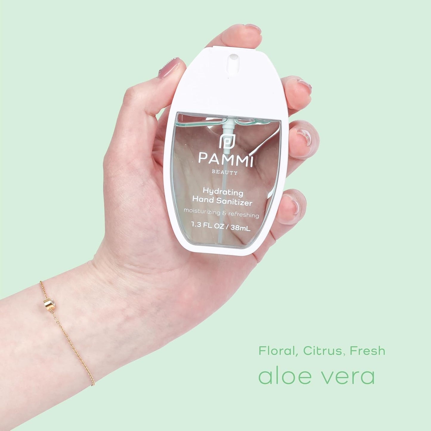 PAMMI Power Mist Hydrating Hand Sanitizer Spray, Portable Travel Size Pocket Hand Sanitizer, Scented Handsanitizer Mini Spray For Car - 600 Sprays (2 Packs (White Peach))