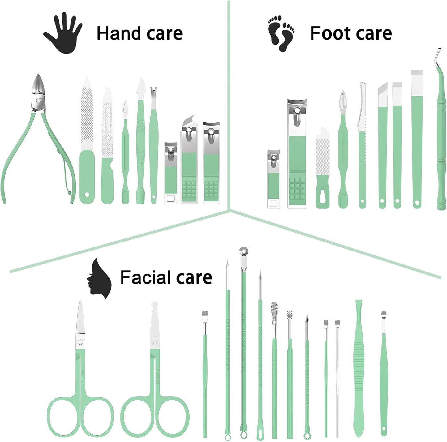 Manicure Set Personal Care, Nail Clipper Kit, Professional Nail Clipper Pedicure Set, Nail Tools with Luxurious Travel Case, Gifts for Men Women Family Friend, 31 Pieces (Green)