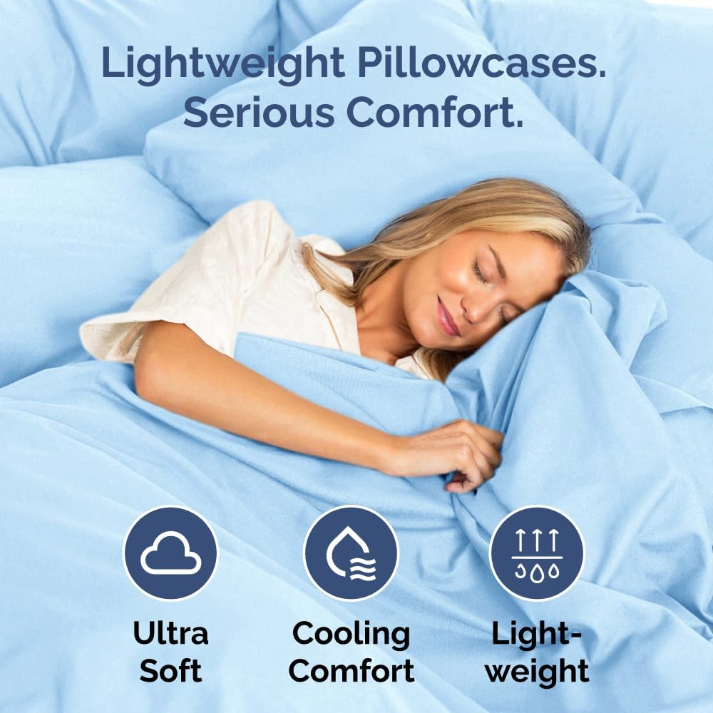 King Pillow Cases Set of 2 - Ultra Soft Hotel Quality Pillowcase Covers - Comfy, Cozy & Wrinkle Free - Shrinkage, Stain & Fade Resistant - Machine Washable Pillow Protectors - 2 Piece Set - Light Blue