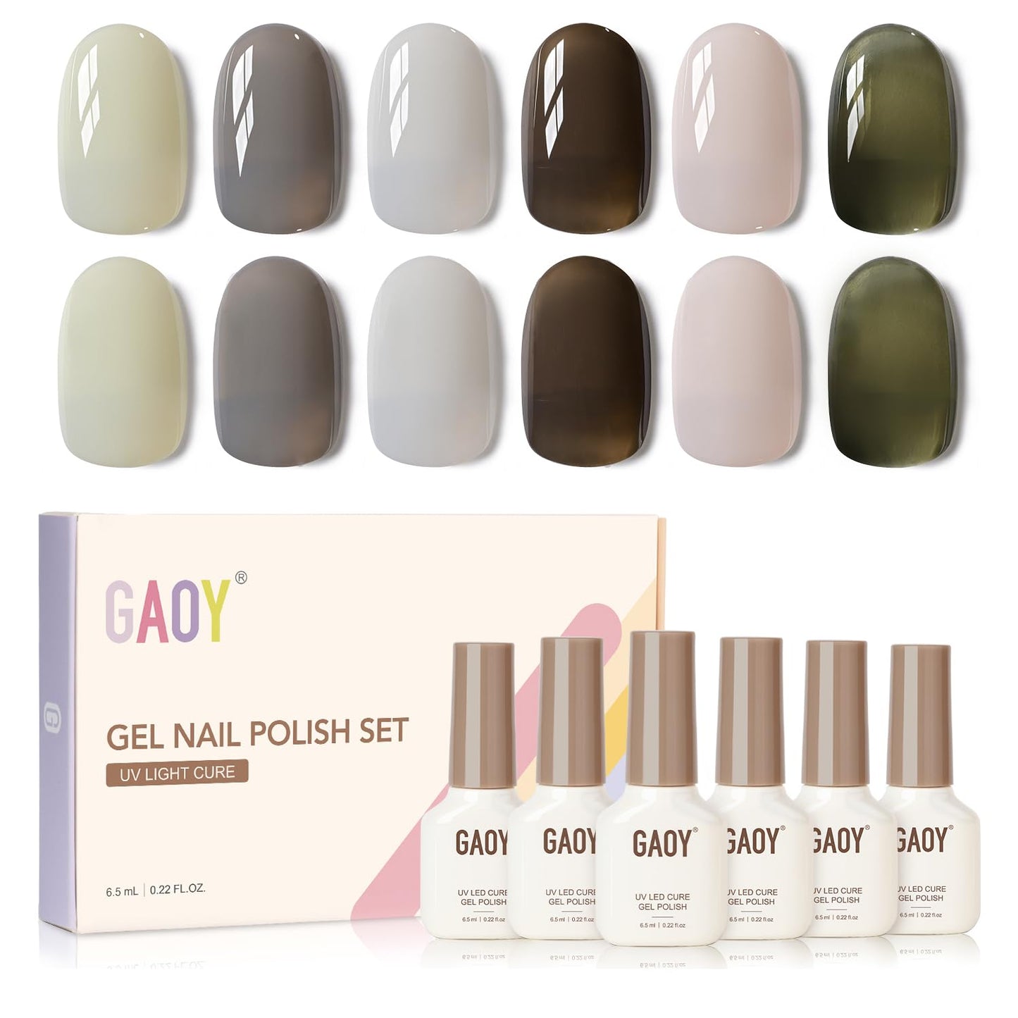 GAOY Milky Black Gel Nail Polish of 6 Creamy Nude, Gray, Green Colors Sweet Salt Style for Salon Gel Manicure and Nail Art DIY at Home