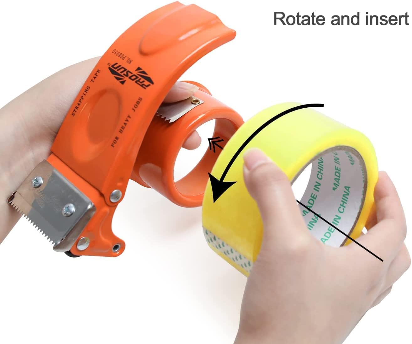 PROSUN 2 Pack Metal Packing Tape Dispenser Gun:2-inch Wide Tape Dispenser / 3-Inch Inner Paper Core(2" Blue + 2" Orange)