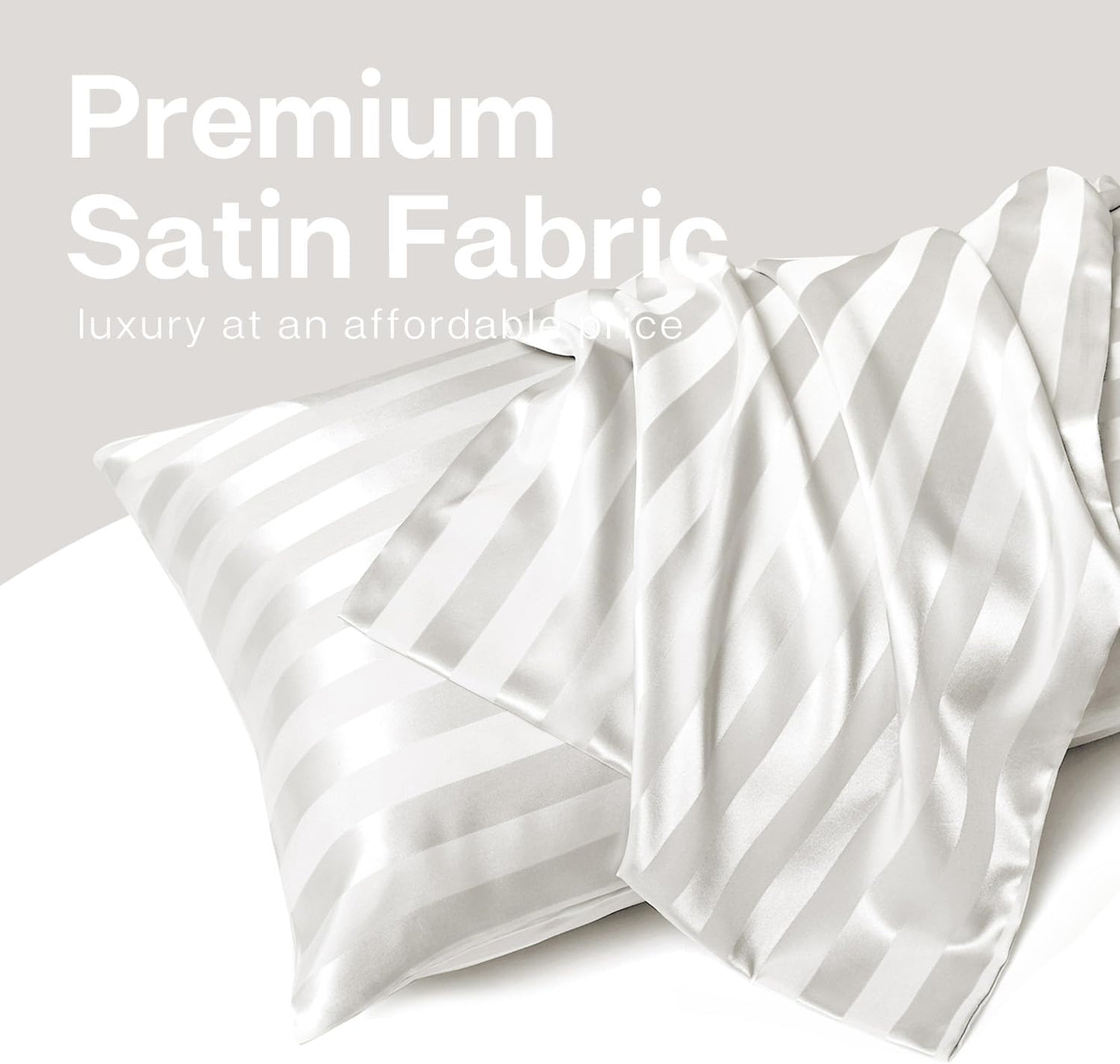 MR&HM Satin Pillowcase for Hair and Skin, Silk Satin Pillowcase 2 Pack, King Size Pillow Cases Set of 2, Silky Pillow Cover with Envelope Closure (20x40, Ivory Striped)