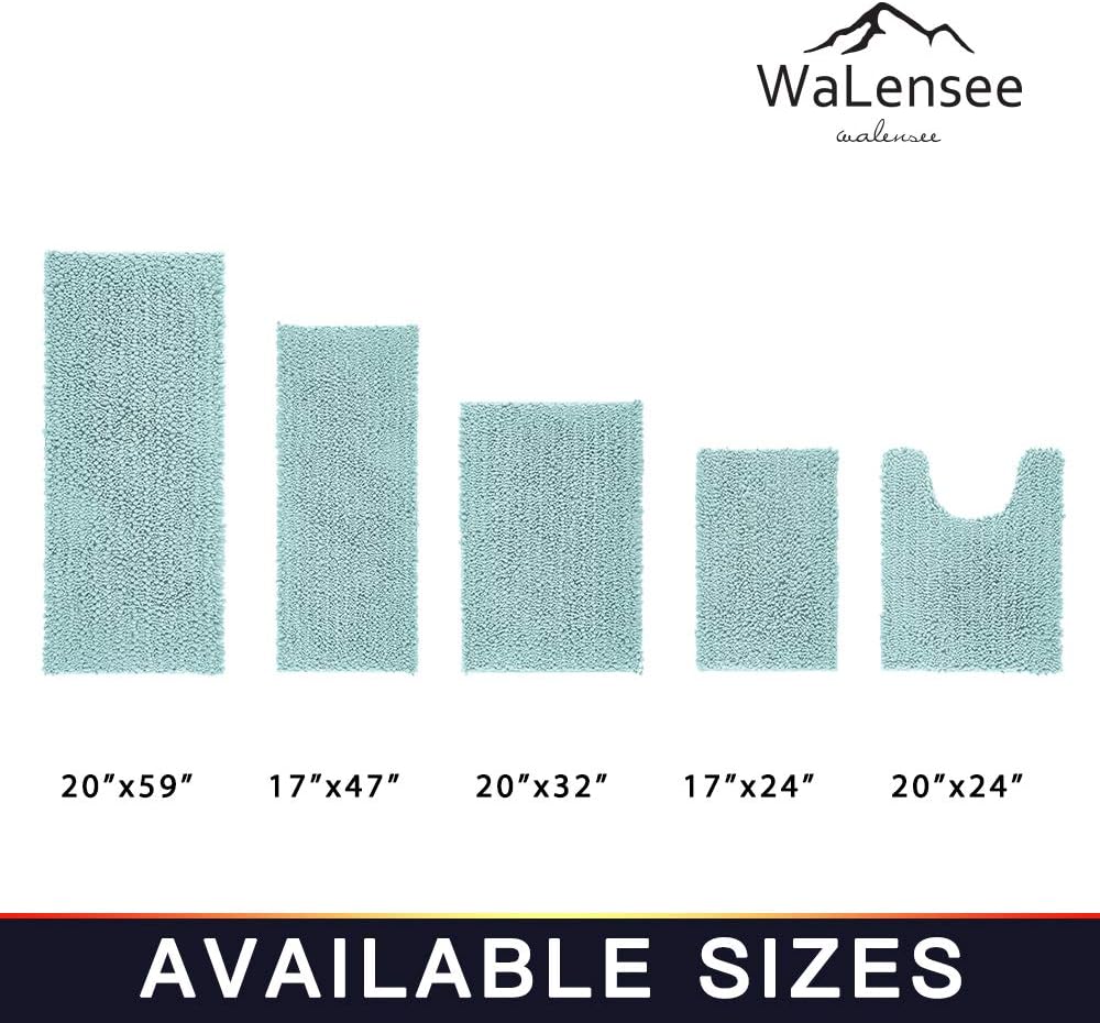 Walensee Bathroom Rug 2 Pieces Set Non Slip Bath Mat (20"x32" Plus 20"x24" U spa Blue) Water Absorbent Super Soft Shaggy Chenille Machine Washable Dry Extra Thick Perfect Carpet for Shower Floor