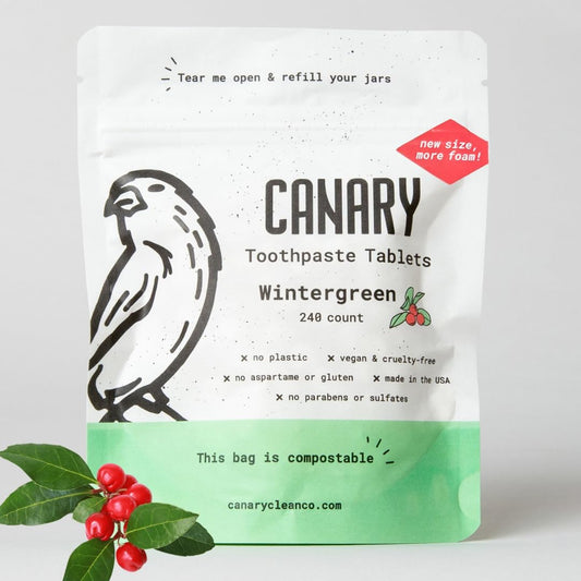 Canary Nano Hydroxyapatite Toothpaste Tablets Wintergreen - Remineralizing, Fluoride Free, All Natural Tabs with Xylitol - Great for Travel, Plastic Free - 240 Count