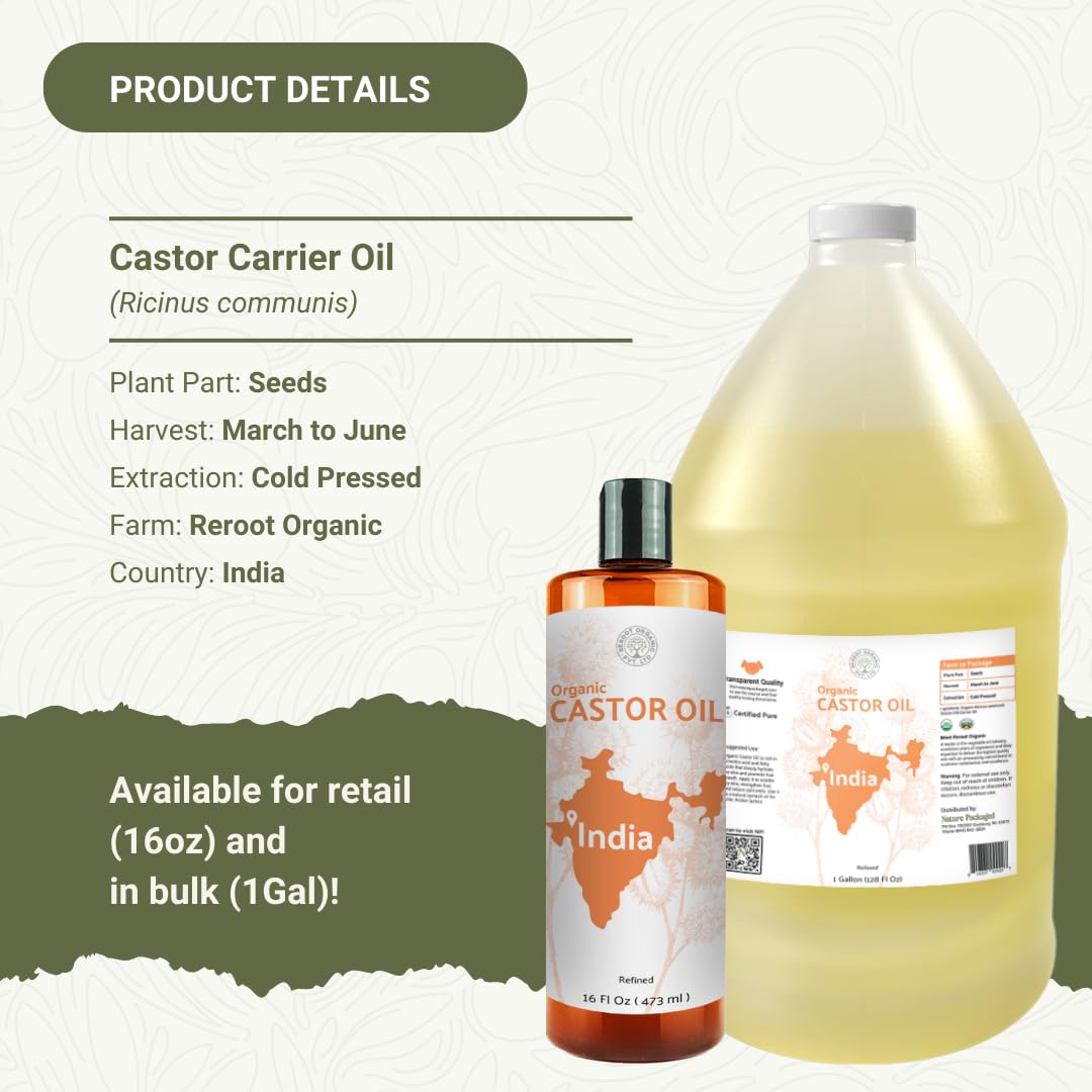 Organic Castor Oil Direct From India - Cold Pressed Castor Oil For Face - Hexane Free (16 oz)