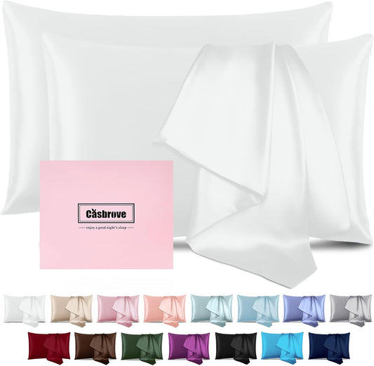Silk Pillow Cases 2 Pack Mulberry Silk Pillow Cases Soft Breathable Both Sided Natural Silk Pillowcase with Zipper Beauty Sleep Silk Pillow Cases for Gift(Queen,White)