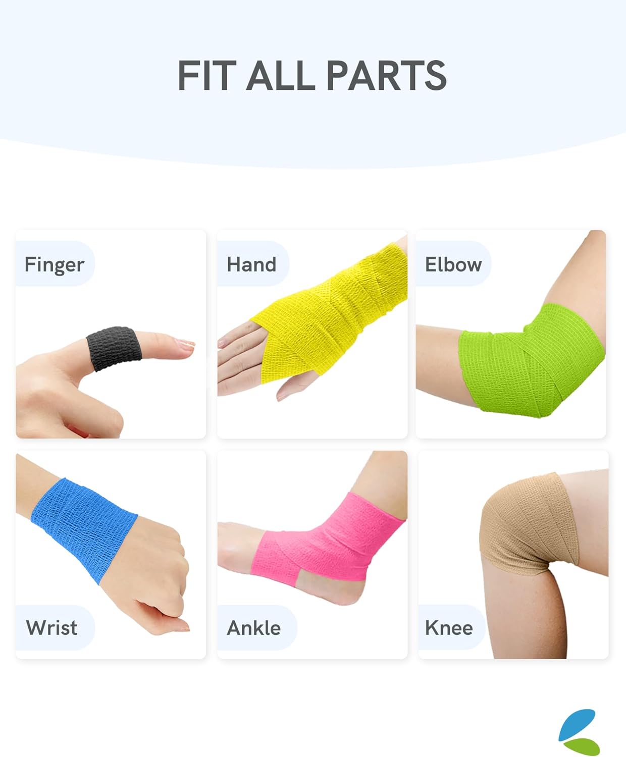 FriCARE Self Adhesive Bandage Wrap, Medical Tape in First Aid Kit, Cohesive Bandages for Wounds Sport Vet, 2 Inches X 5 Yards 12 Rolls, Energetic