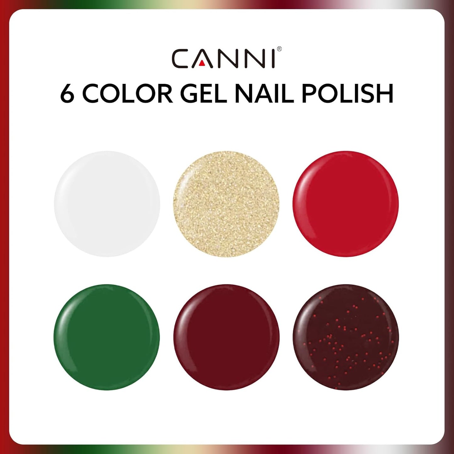 CANNI 6Pcs 9ml Gel Nail Polish Set- White Glitter Gold Emerald Green Burgundy Red Gel Polish Kit Christmas Colors DIY at Home Salon New Year's Gifts for Girls