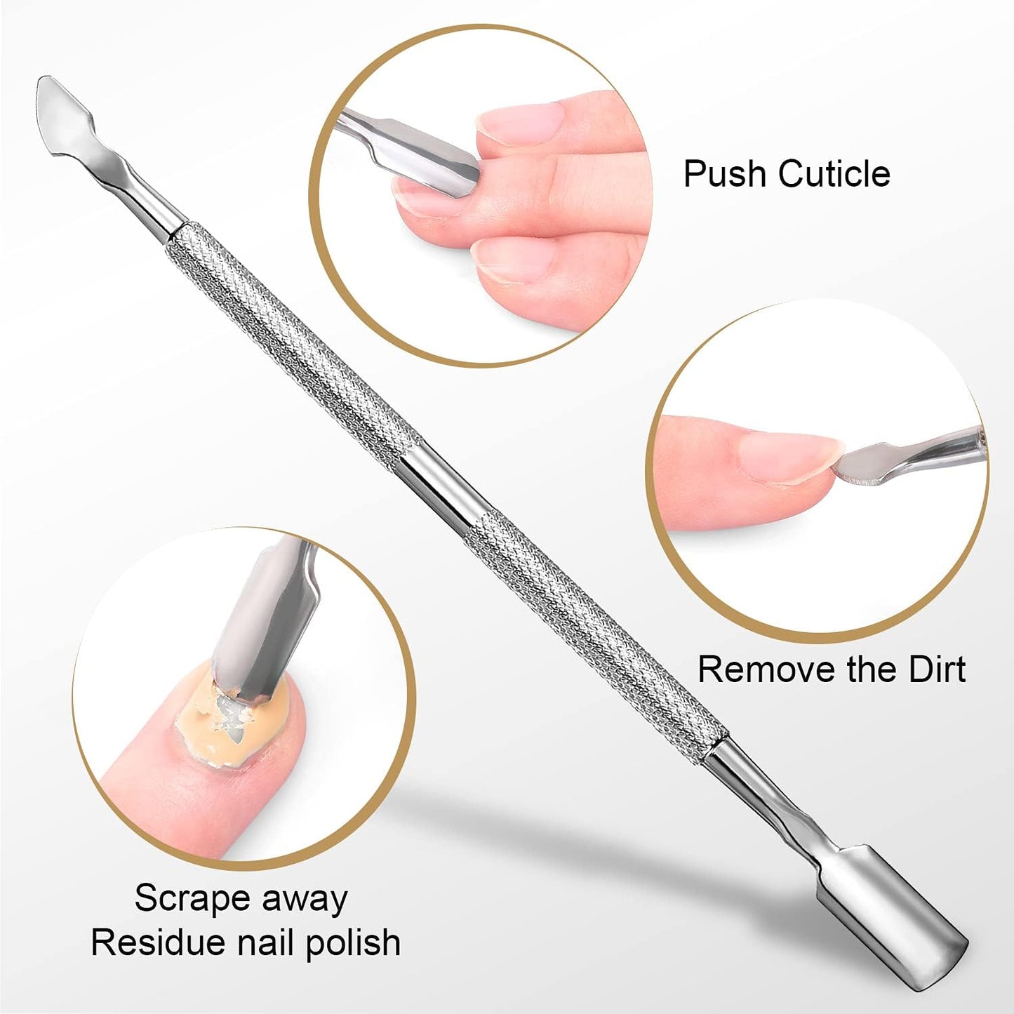Cuticle Trimmer with Cuticle Pusher - Easkep Cuticle Remover Cuticle Nipper Professional Stainless Steel Cuticle Cutter Clipper Pedicure Manicure Tools for Fingernails and Toenails (D501-Silver)