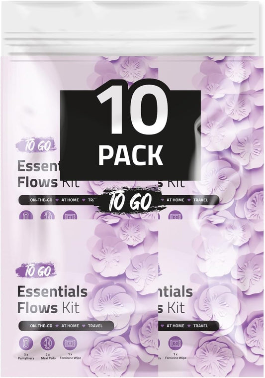 pH Advantage Essential Flows Period Kit (10 Pack) - 3 Pantyliners, 2 Maxi Pads & Feminine Wipe | Hygiene Essentials for School, First Period (Purple)