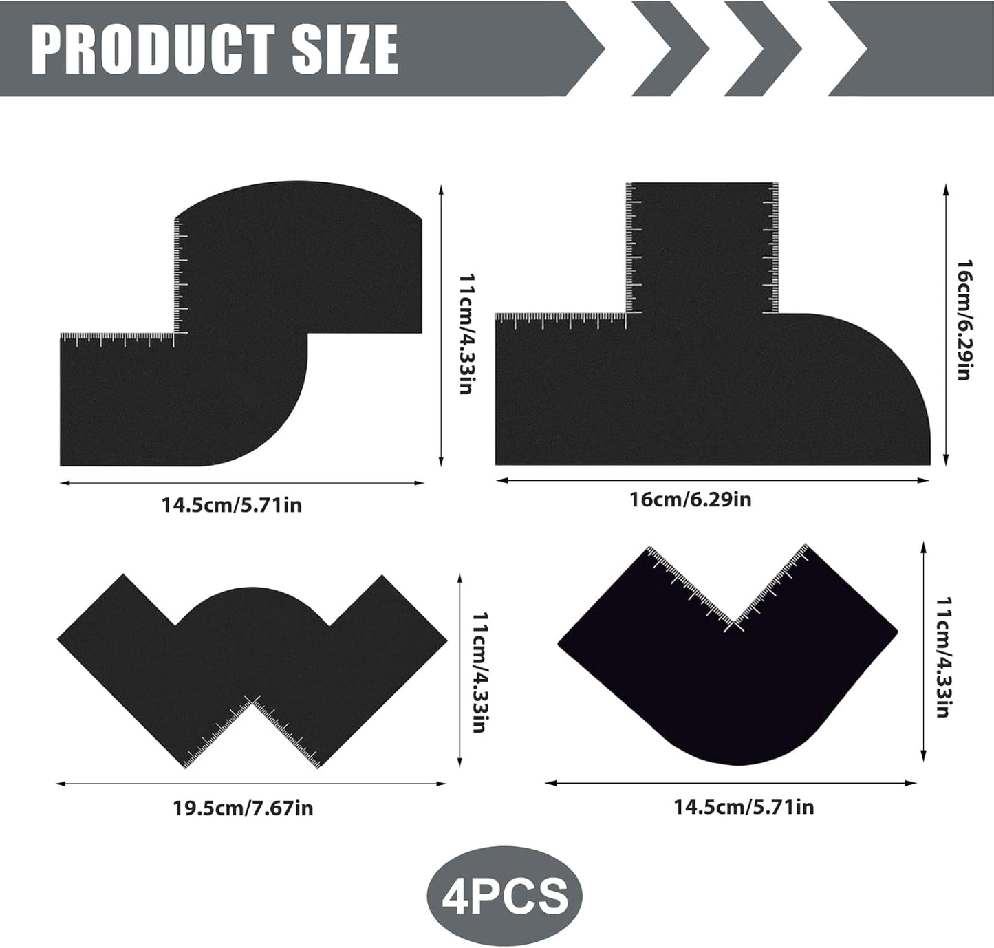 4 Pcs Enhancement Card for Barbers, Professional Hairline Shaping Tool with Measurement Indicators, Durable Reusable Shape Up Tool for Hairline and Beard, T+S+W+V Shaped