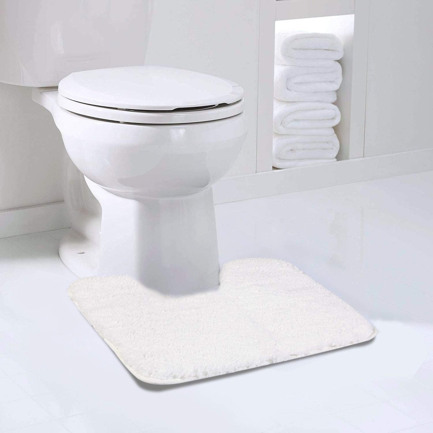 Walensee Bathroom Contour Rug (20x24, Ivory) Non Slip Bath Mat Water Absorbent Soft Microfiber Shaggy Bathroom Mat Machine Washable Bath Rug U Shape Toilet Rug