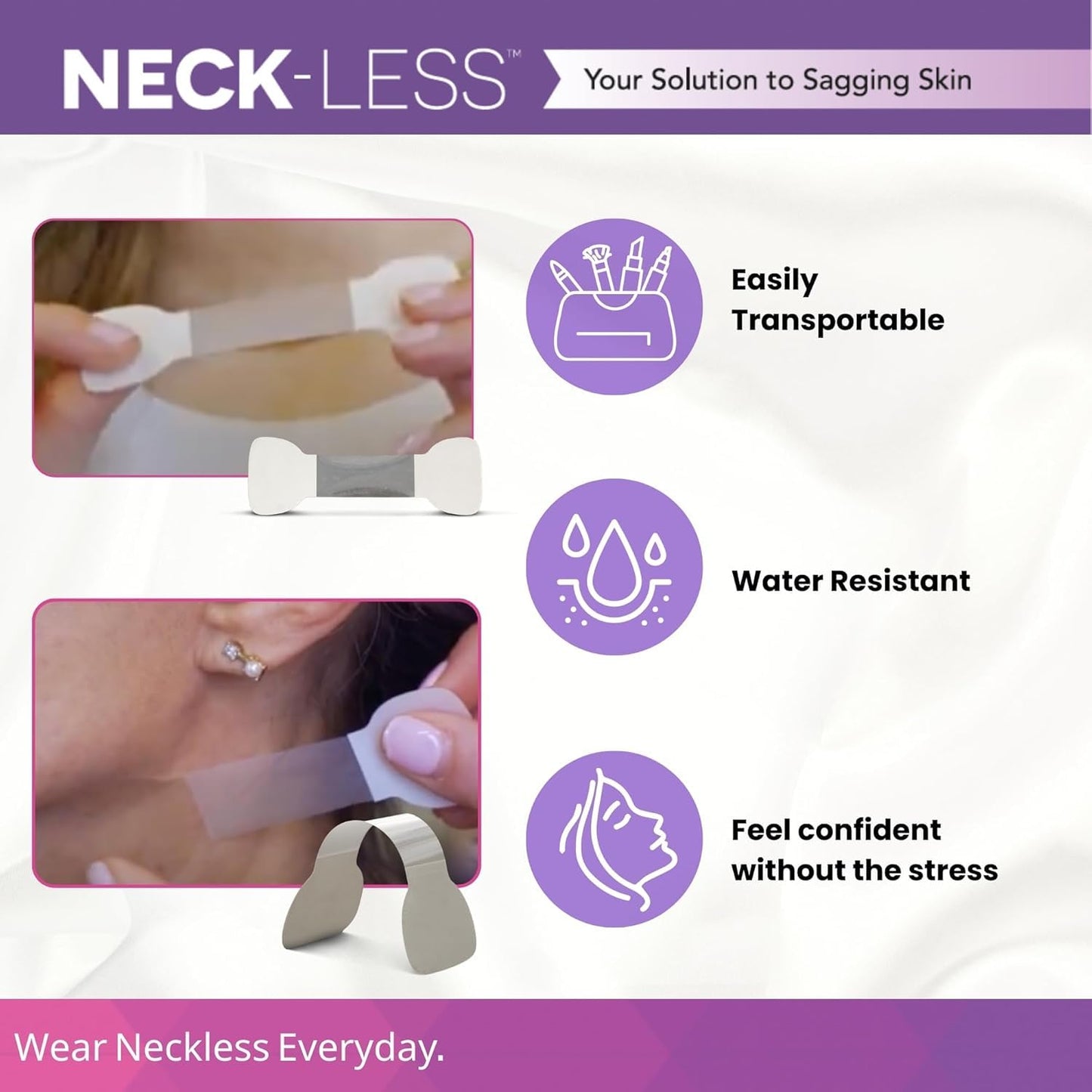 NECK-LESS Professional Face LIft Strips - Neck Tape - Medical-Grade Instant Jawline Enhancement Tape, 10-Hour Waterproof Support, Invisible, Non-Surgical Face and Neck Lift Solution (25 Strips)