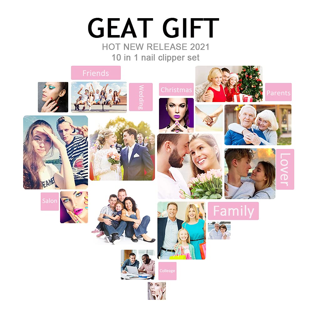 Manicure Set 10 in 1 Stainless Steel, Nail Clippers Scissors Pedicure Tools Kit - Portable Travel Grooming Kit for Men and Women with Leather Case (Rose Red)