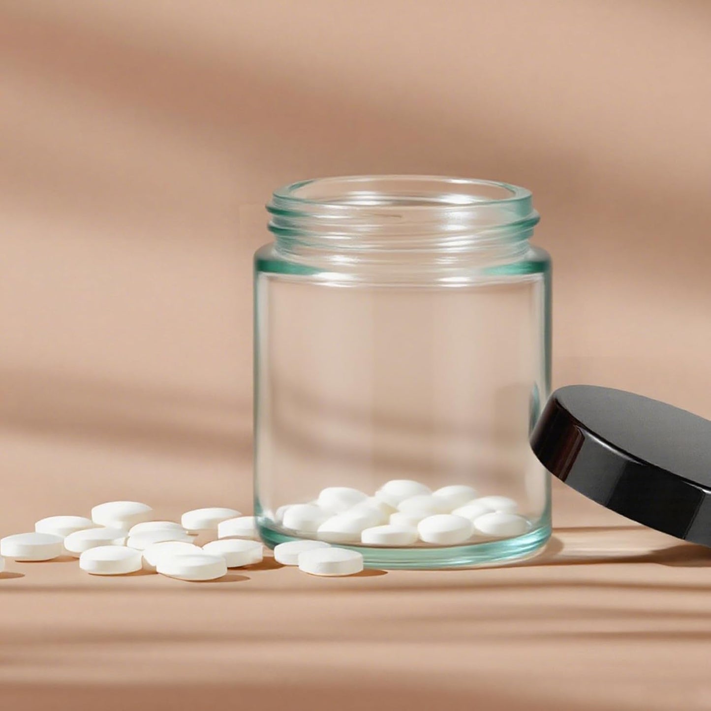 4 oz Glass Jars with Lids, Hoa Kinh 2 Pack Clear Small Glass Jars with Black Lids Empty Cosmetic Containers Airtight Round Glass Jar for Lotions, Powders and Ointments