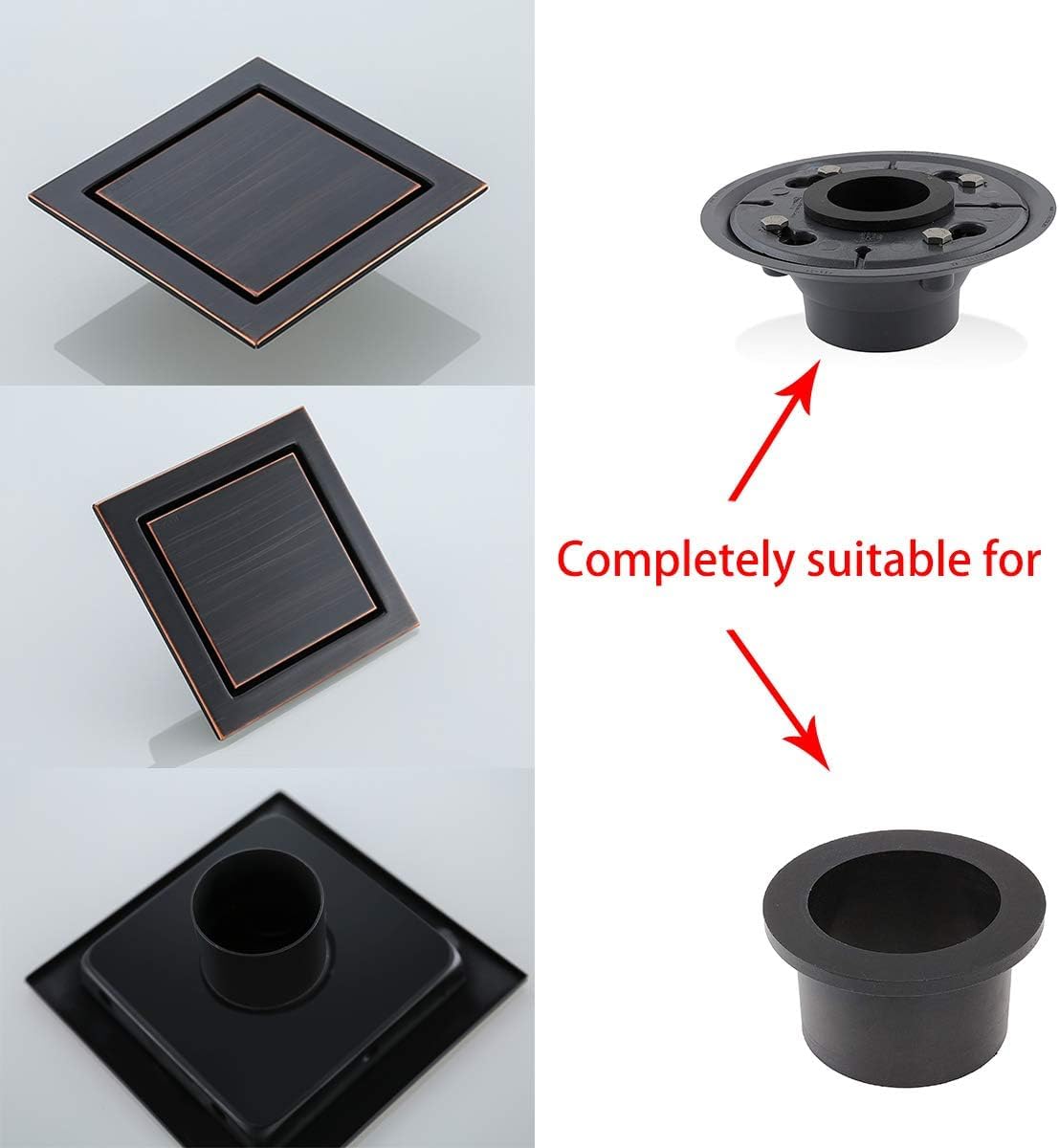 RANDOM Oil Rubbed Bronze Shower Drain Square with Removable Tile Insert Shower Drain Cover and Hair Strainer SUS 304 Stainless Steel 6 inch Shower Floor Drain