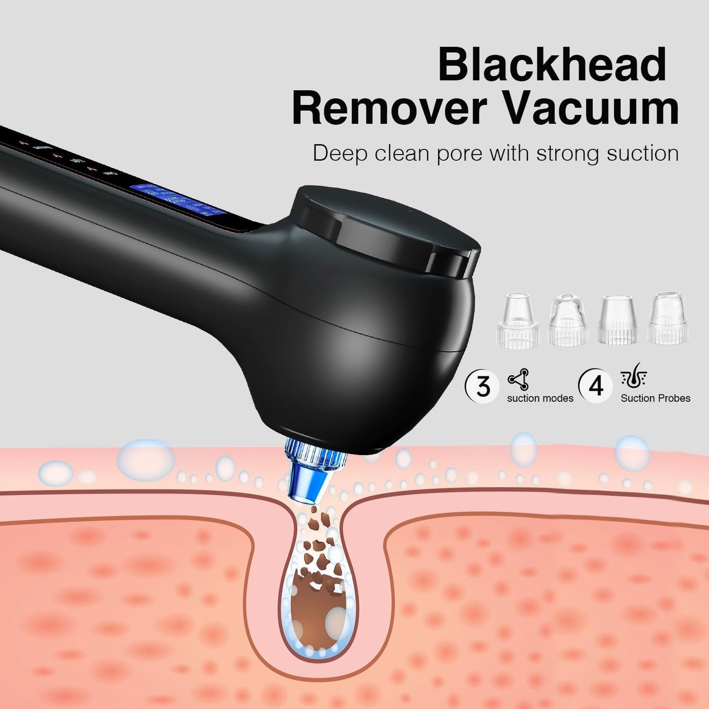 Face Scrubber Exfoliator with LCD Screen,Rechargeable Facial Cleansing Brush IPX7 Waterproof 3 in 1 Blackhead Remover Vacuum for Exfoliating,Massaging and Deep Pore Cleansing