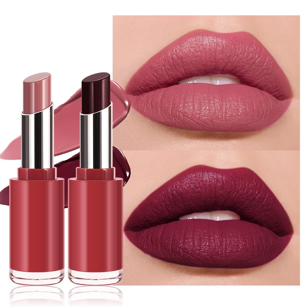 2Pcs Honey Lipstick Tinted Lip Balm Set - Matte Tint Cream Lipsticks for All Skin Tones,Hydrating Lip Stain,Can be Buildable Nourishing Moisturizing Suitable for Women to Every Day Makeup 02&08