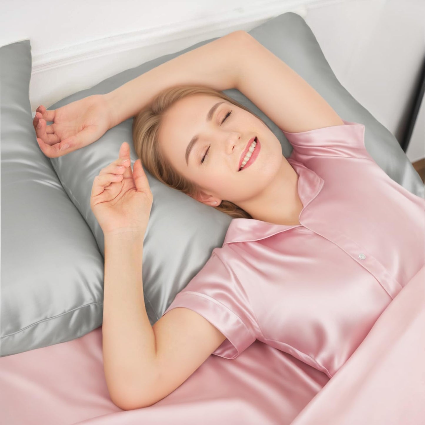 INSSL Silk Pillowcase for Women, Mulberry Silk Pillowcase for Hair and Skin and Stay Comfortable and Breathable During Sleep (King, Grey)