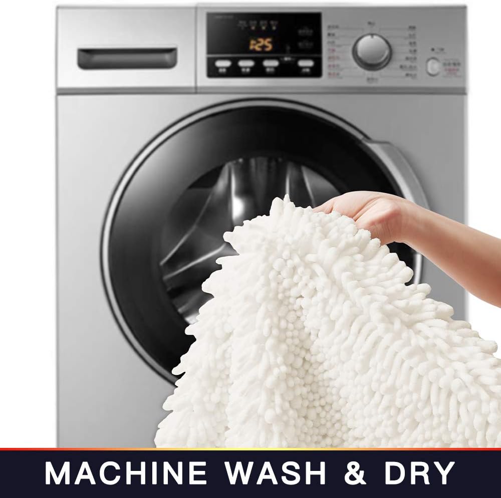 Walensee Bathroom Contour Rug Non Slip Toilet U Shaped Bath Mat (20x24, Ivory) Water Absorbent Super Soft Shaggy Chenille Machine Washable Dry Extra Thick Perfect Absorbant Best Plush Carpet