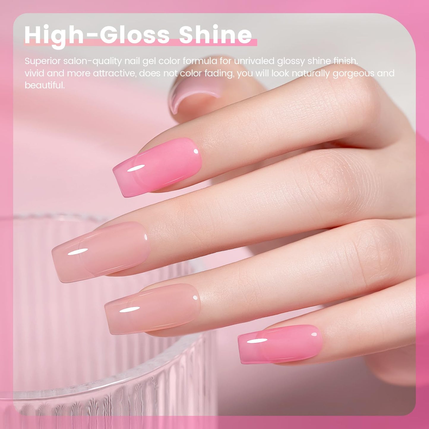 RARJSM Nude Pink Jelly Gel Nail Polish Set 6pcs Clear Crytal Stained Glass Purple Pink Series Transparent Sheer Amber Milky Gel Varnish LED UV Curing Requires Soak off French Manicure Home Salon