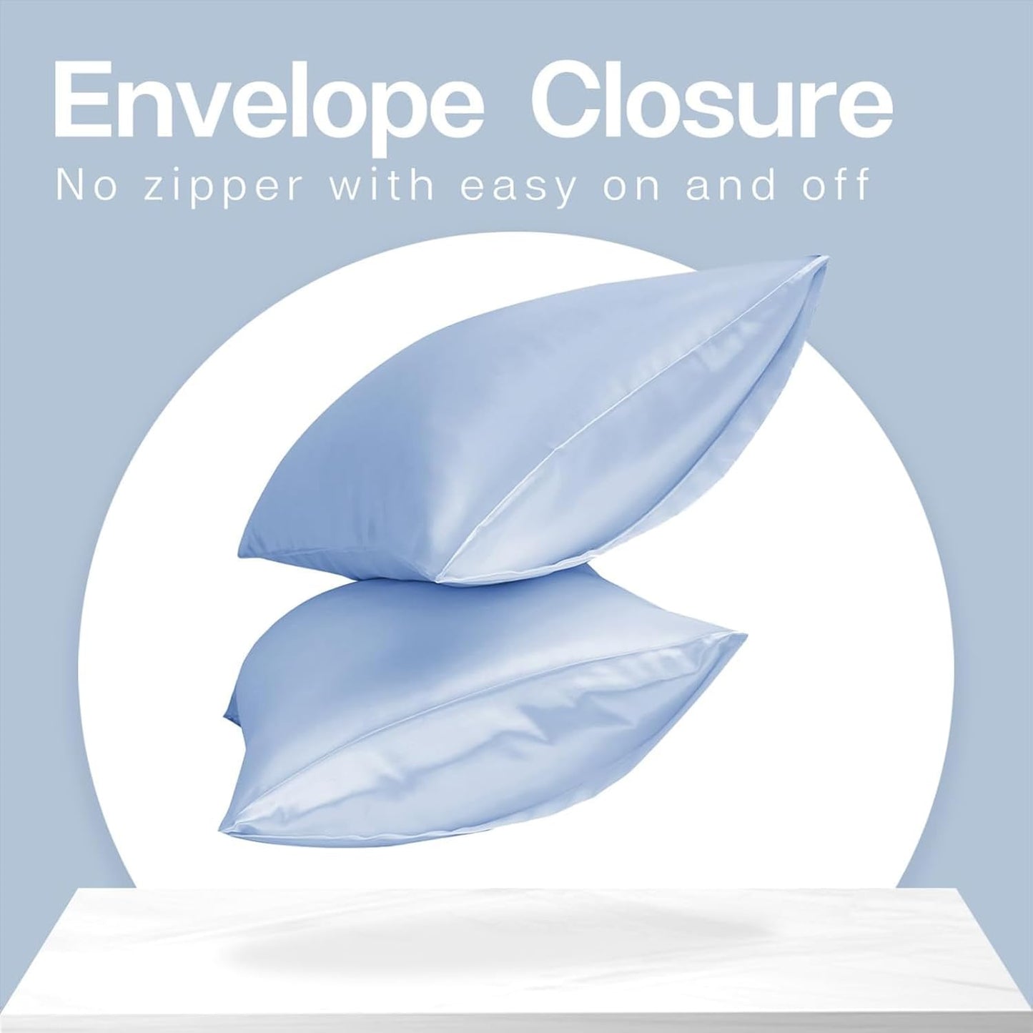 MR&HM Satin Pillowcase for Hair and Skin, Silk Satin Pillowcase 2 Pack, King Size Pillow Cases Set of 2, Silky Pillow Cover with Envelope Closure (20x40, Light Blue)