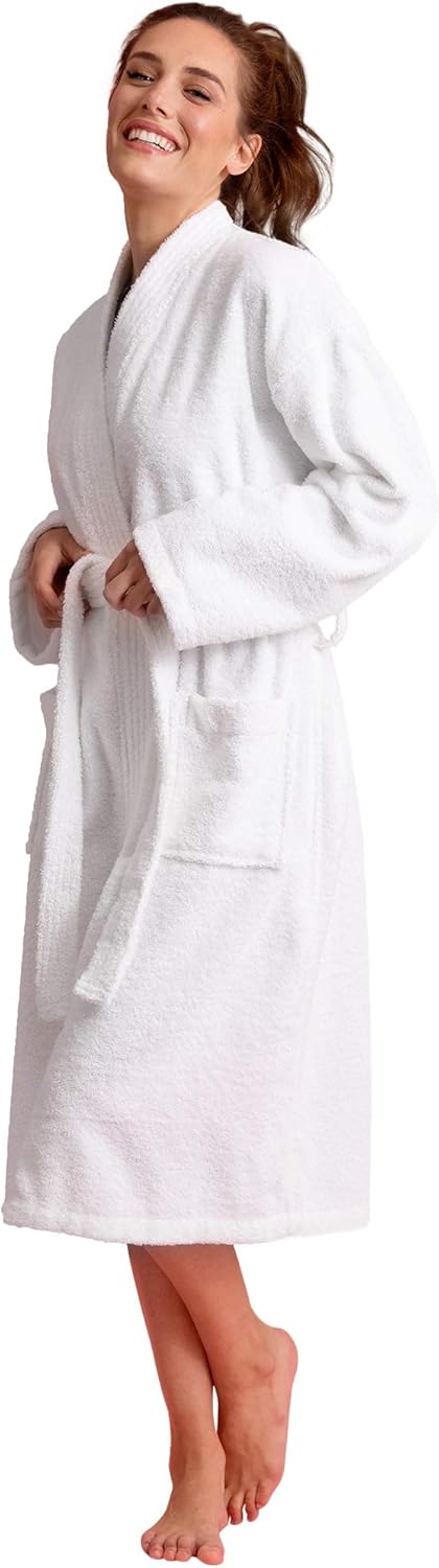 Soft Touch Linen Women's Robe Terry Cloth Kimono Bathrobe Thick 100% Cotton
