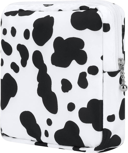 Desing Wish Sanitary Pad Storage Bag Portable Period Bag for Teen Pads/Sanitary Napkins/Small Tampons, Sanitary Napkin Storage Bag First Period Gifts for Teen Girls (Cow)