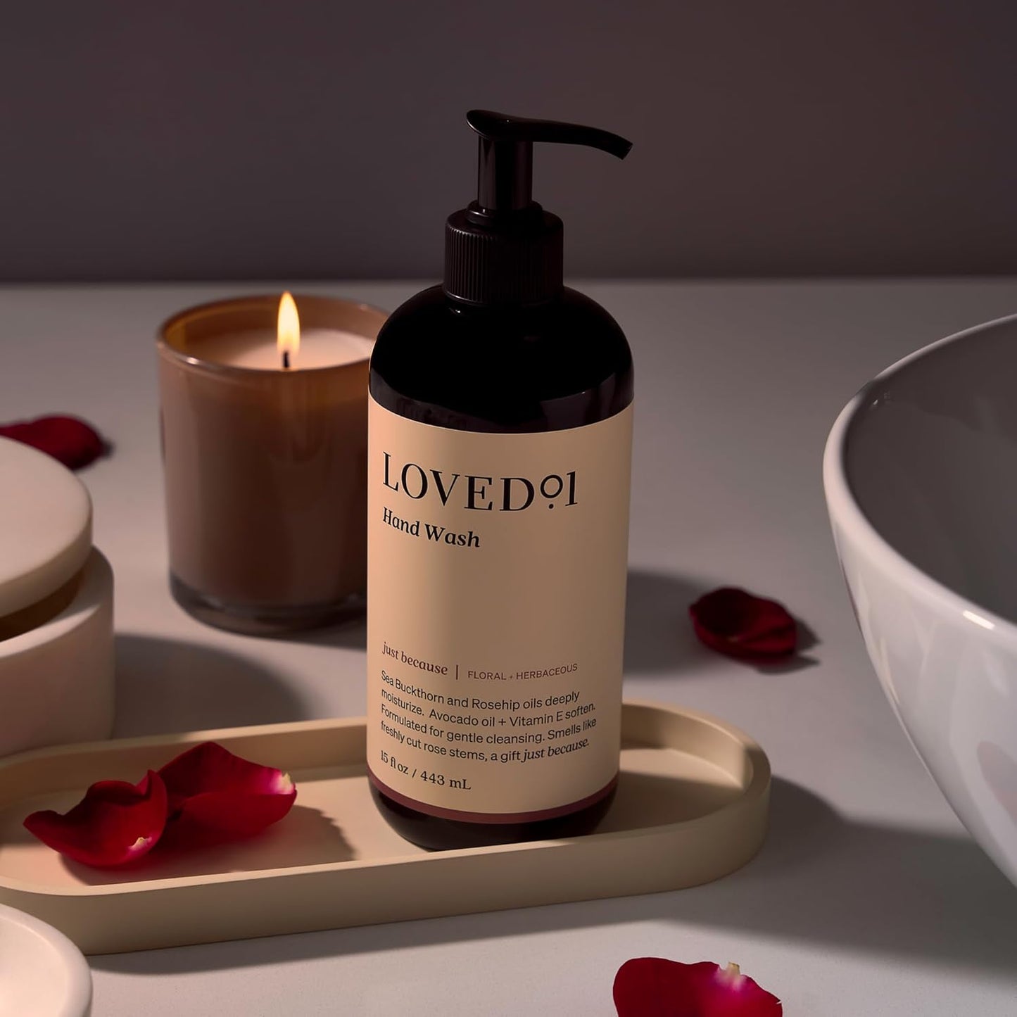 Loved01 Hand Wash, Just Because Liquid Hand Soap, Gentle & Hydrating, Cruelty-Free, Formulated with Nourishing Oils & Soft Floral Scent, 15 oz