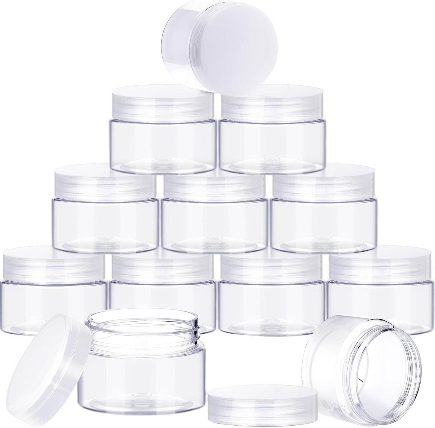 SATINIOR 12 Pack 16 oz Plastic Container Jars with Lids Round Clear Travel Cosmetic Container Slime Jars for Toiletries, Lotion, Cream, Ointments, Makeup, Rhinestone, Samples, Kitchen Storage(Clear)