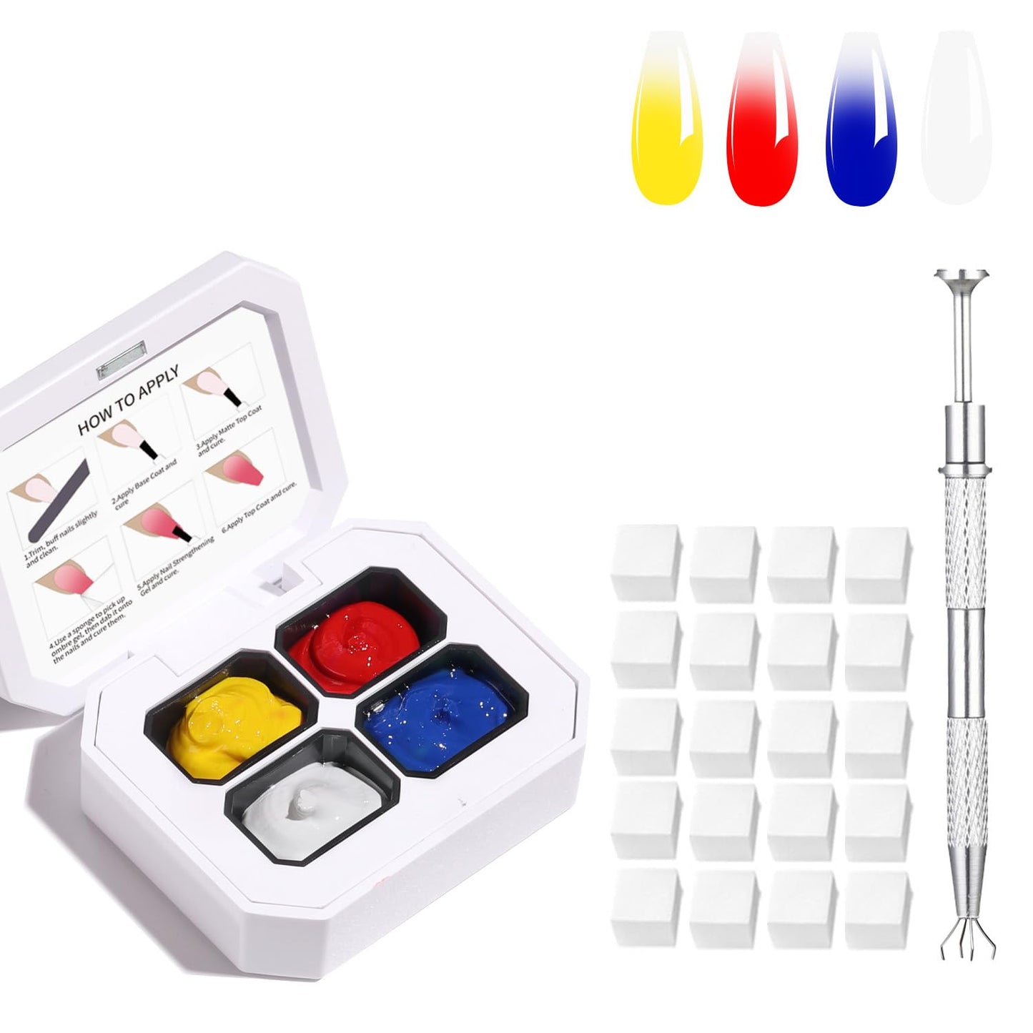 4 Colors Set Ombre Gel Nail Polish,Gradient Painting Gel for Nails with 20Pcs Nail Sponges for 3D Nail Art in Salon or Home Use(OMBER6)