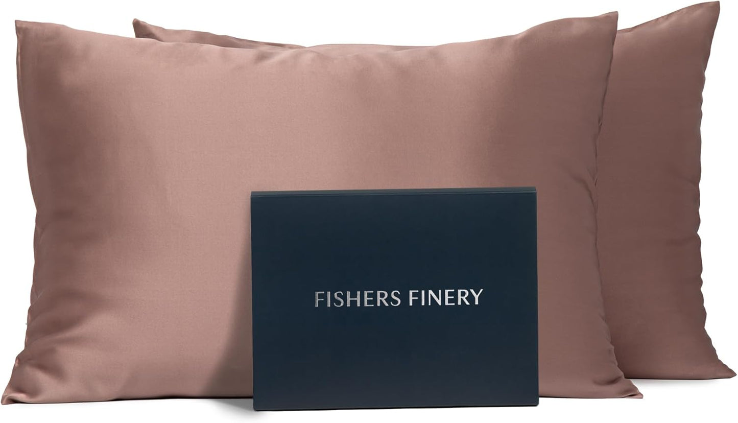 Fishers Finery 25mm 100% Pure Mulberry Silk Pillowcase Set (Brown King 2 Pack)
