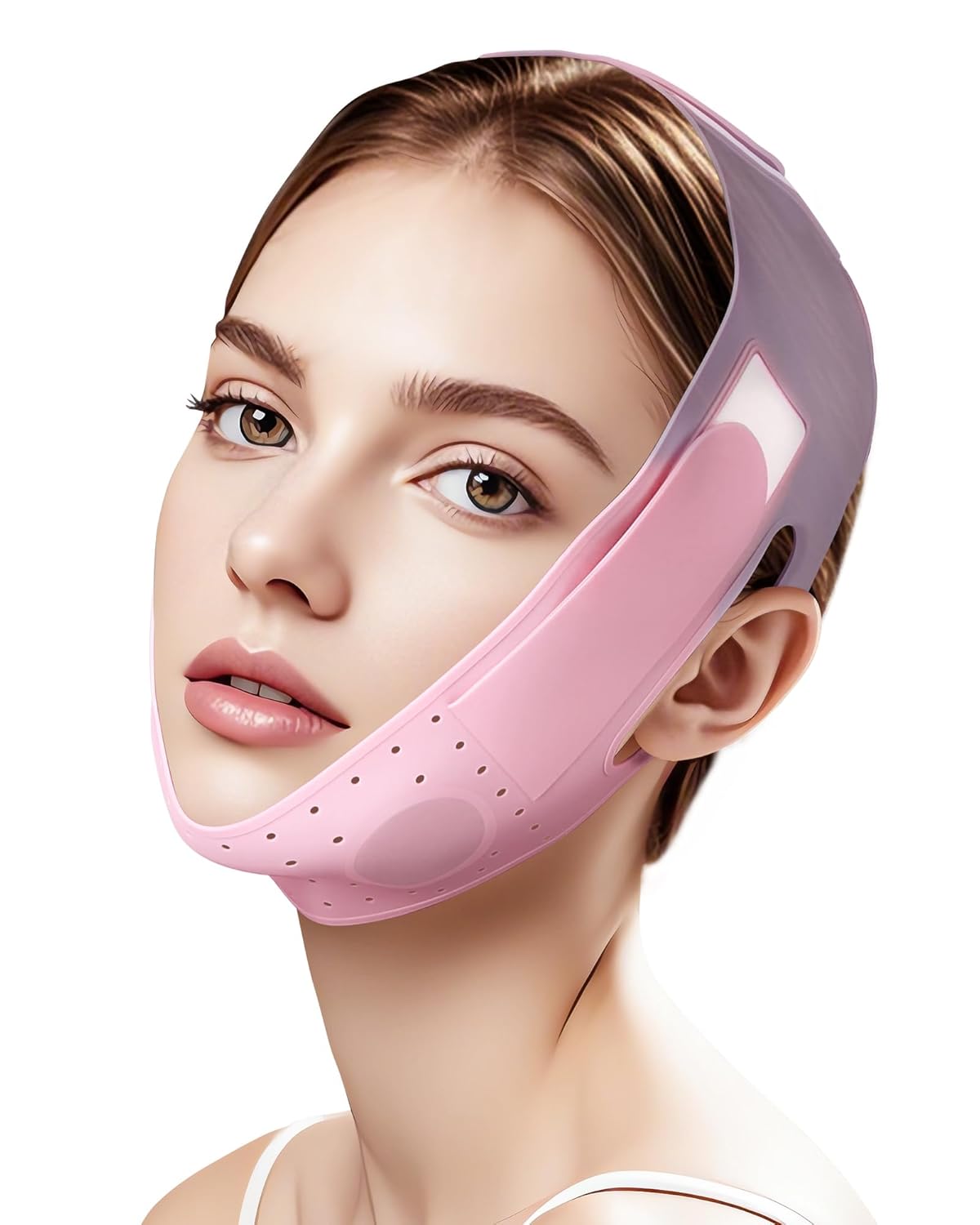 V-Line Sculpting Face Mask – Silicone Chin Strap for Jawline Tightening & Double Chin Reduction (23-27 Inches) (BLUSH)