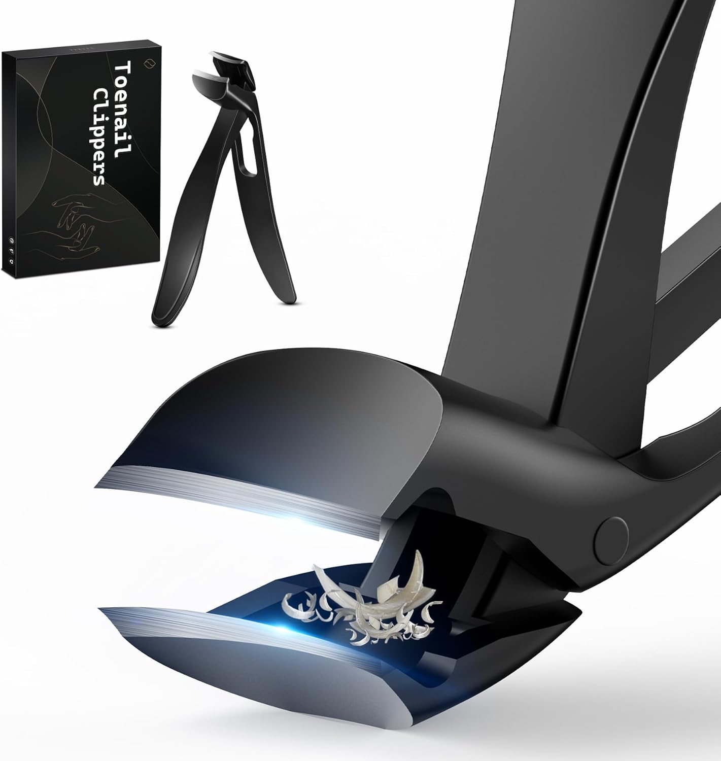 FERYES Angled Head Long Handled Toenail Clipper for Seniors - Large Wide Jaw Nail Clipper with Catcher for Thick Nails - Easier Trimming, Ergonomic Design (Black