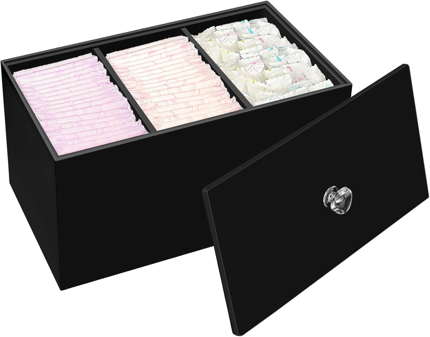 Tampon Box for Bathroom, Tampons and Pads Storage Holder, Women Period Organizer Container, Black