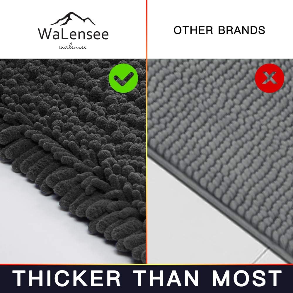 Walensee Large Bathroom Rug Non Slip Bath Mat (24x60 Inch Dark Gery) Water Absorbent Super Soft Shaggy Chenille Machine Washable Dry Extra Thick Perfect Absorbant Best Plush Carpet for Shower Floor