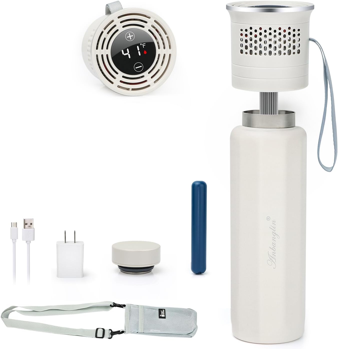 Electric Insulin Cooler Travel Case, TSA Approved Medication Cooler for Travel Hold 1–7 Medication Pens, 36-68F On–The–Go Medicine Diabetes Travel Case with Digital Display & Icicle, White