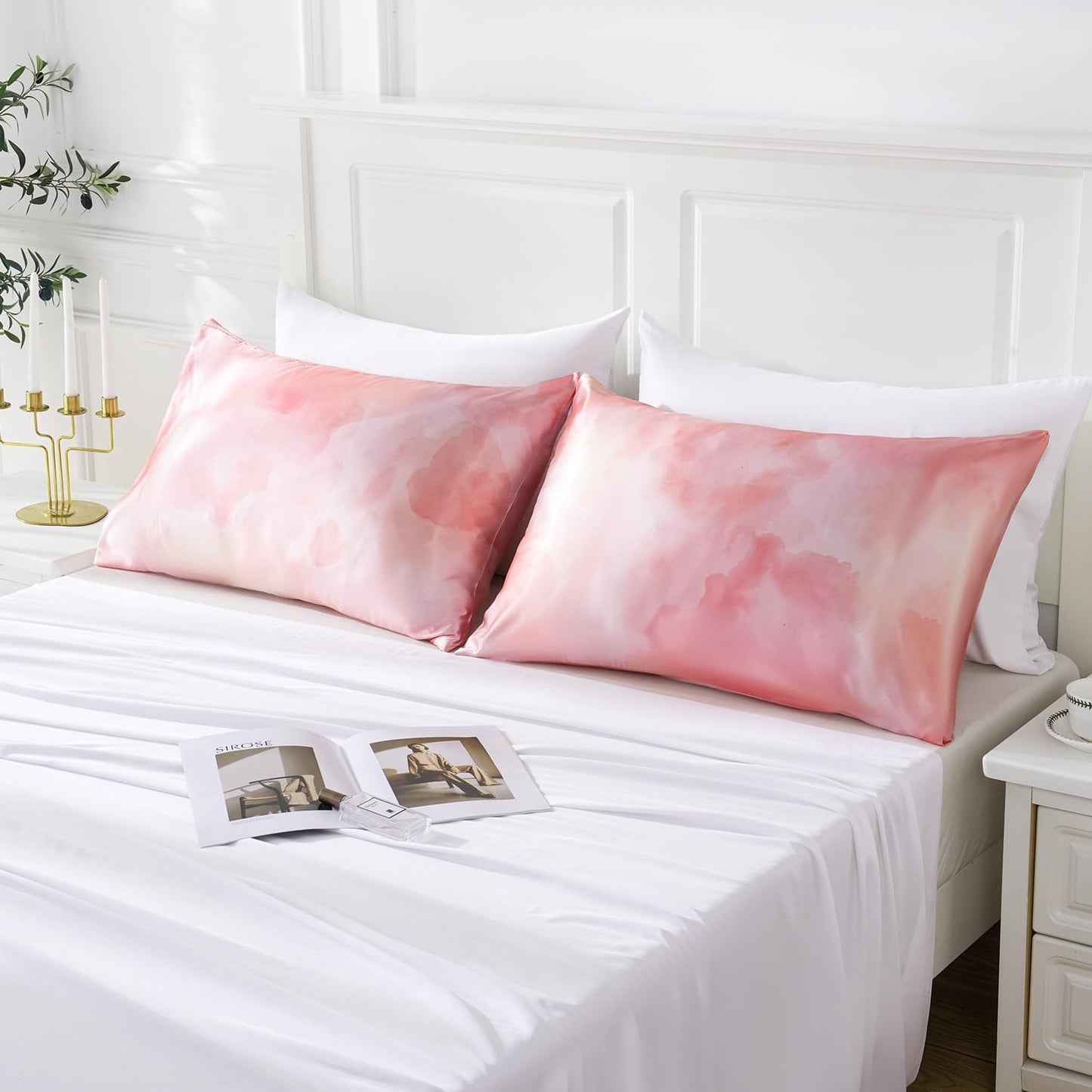 MR&HM Satin Pillowcase for Hair and Skin, Silk Satin Pillowcase 2 Pack, Standard Size Pillow Cases Set of 2, Silky Pillow Cover with Envelope Closure (20x26, Dream Pink)