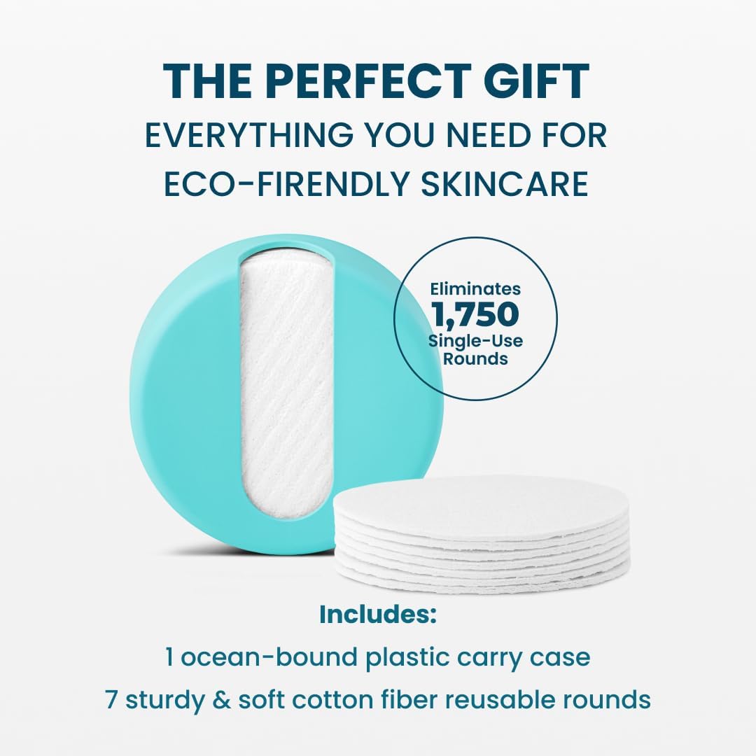 LastRound® 7 Sustainable Reusable Cotton Rounds for Facial Cleansing – Zero-Waste Eco-Friendly Makeup Remover Pads for All Skin Types with Travel Storage Case