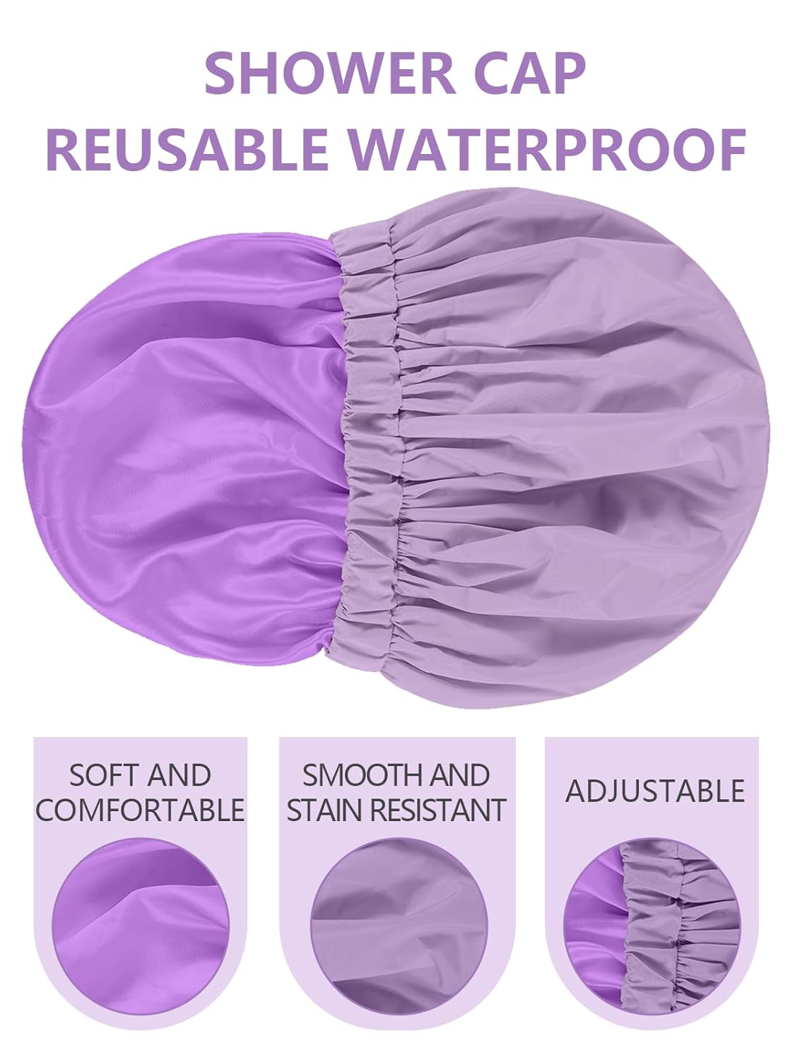 Years calm Reusable Waterproof Shower Caps for Women, Hair Caps for Showers, Double-Layer Elastic Design, for All Hairstyles, Travel-Friendly (Purple)